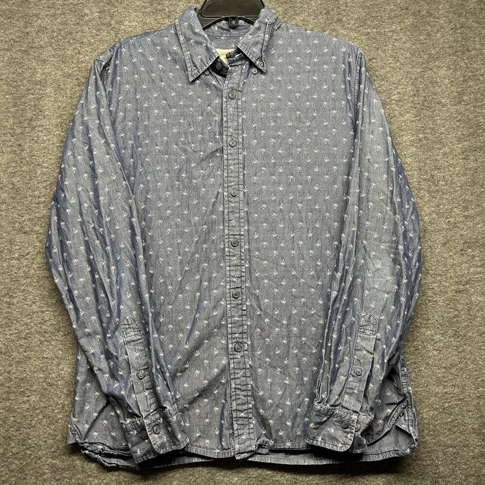 Brooks Brothers Shirt Men’s Large Blue Palm Trees Long Sleeve Button‎ Down